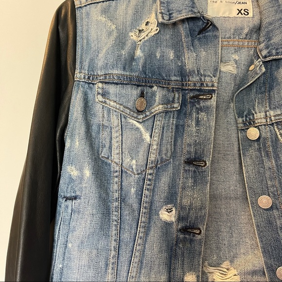 Rag and Bone denim jacket leather sleeves size xs - Picture 3 of 7